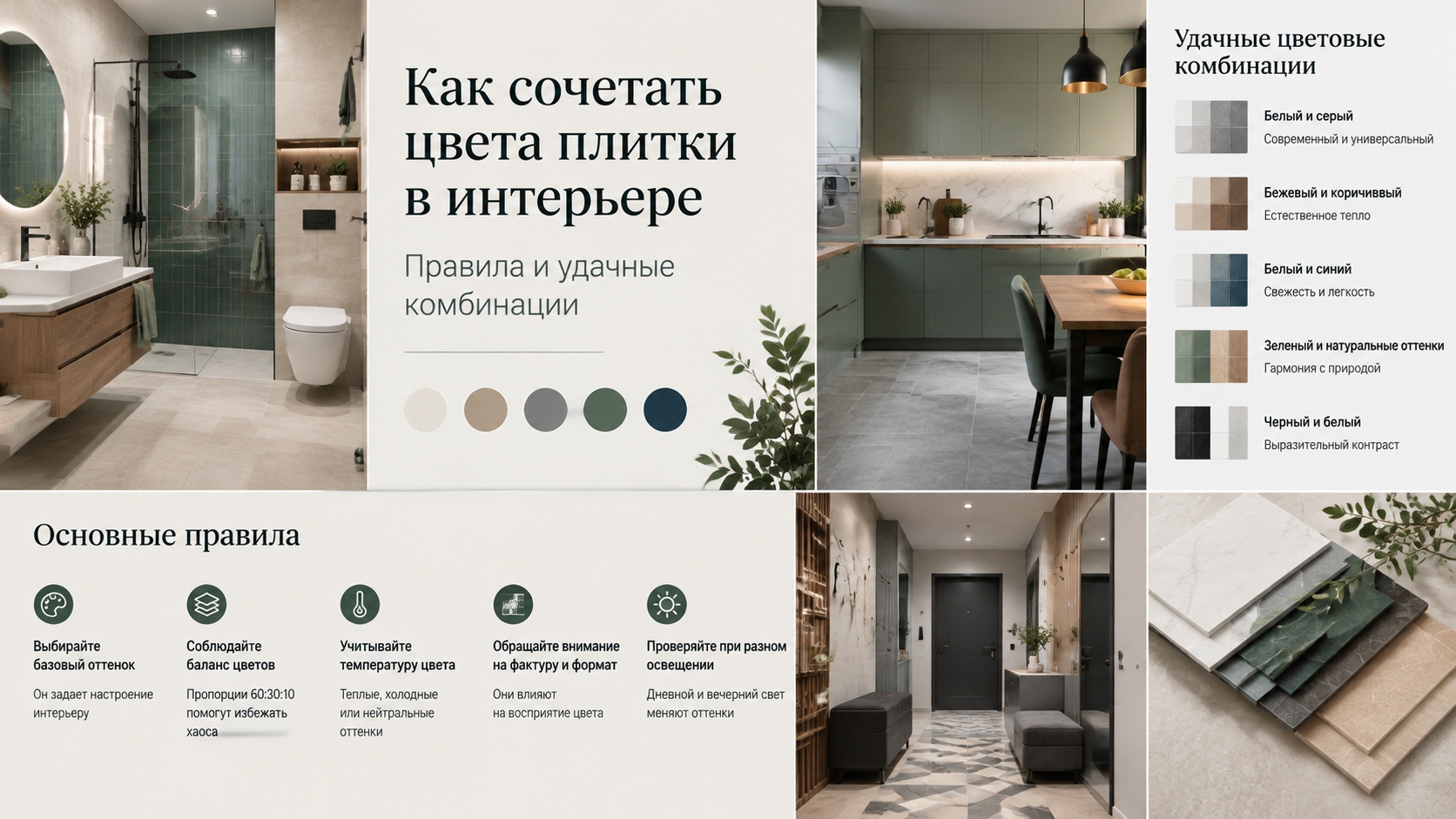 Как сочетать цвета плитки в интерьере: правила и удачные комбинации