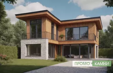 Комбинированная отделка фасада с плиткой и штукатуркой